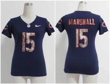 NEW women jerseys Chicago Bears 15 brandon marshall Blue(Handwork Sequin lettering Fashion)