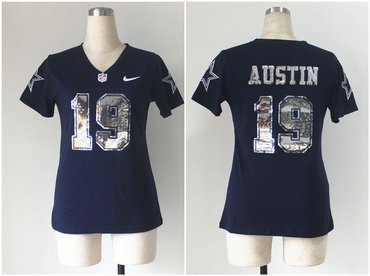 NEW women jerseys Dallas Cowboys 19 Miles Austin Blue(Handwork Sequin lettering Fashion)