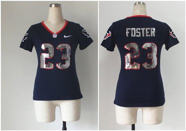 NEW women jerseys Houston Texans 23 Arian foster Blue(Handwork Sequin lettering Fashion)