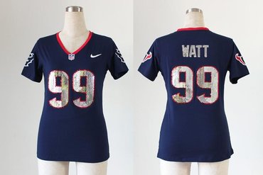 NEW women jerseys Houston Texans 99 J.J. Watt Blue(Handwork Sequin lettering Fashion)