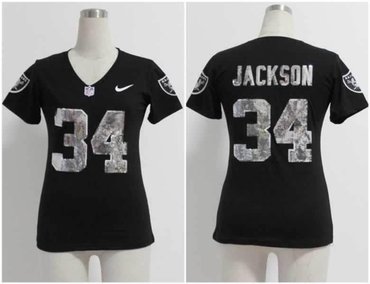 NEW women jerseys Oakland Raiders 34 Bo Jackson Black(Handwork Sequin lettering Fashion)