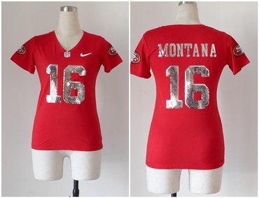 NEW women jerseys San Francisco 49ers 16 Joe Montana Red(Handwork Sequin lettering Fashion)