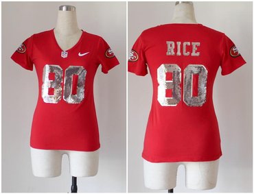 NEW women jerseys San Francisco 49ers 80 Jerry Rice Red(Handwork Sequin lettering Fashion)