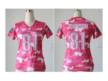NEW women jerseys detroit lions #81 calvin johnson pink(fashion camo)