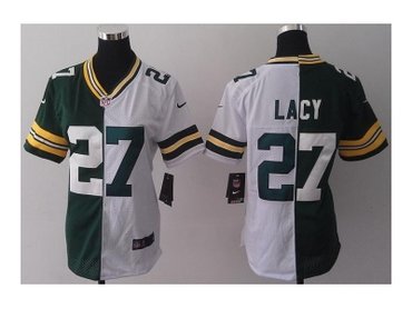 NEW women jerseys green bay packers #27 lacy white-green(split)