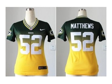 NEW women jerseys green bay packers #52 clay matthews green-yellow(Elite II drift fashion)