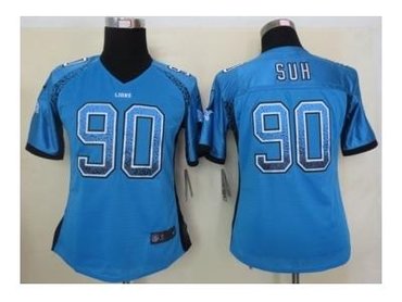 NEW women nfl jerseys detroit lions #90 ndamukong suh blue(Elite drift fashion)