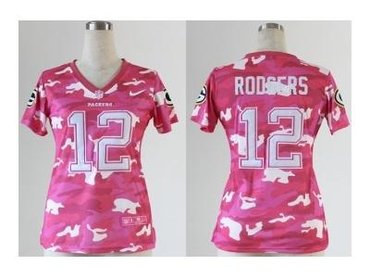 NEW women nfl jerseys green bay packers #12 rodgers pink(fashion camo)