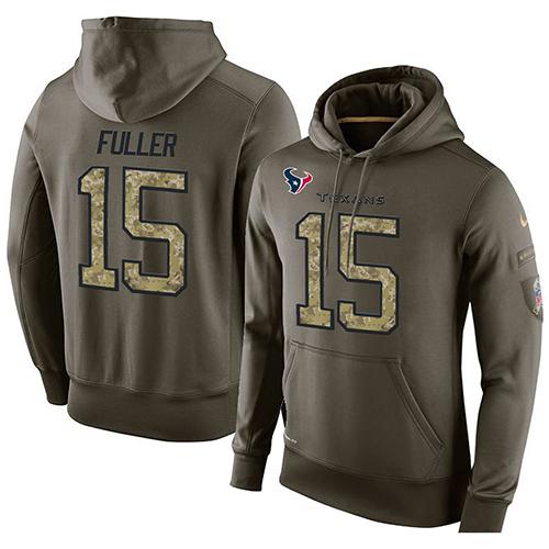 NFL Men's Nike Houston Texans #15 Will Fuller Stitched Green Olive Salute To Service KO Performance Hoodie