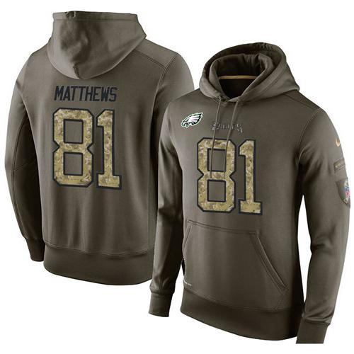 NFL Men's Nike Philadelphia Eagles #81 Jordan Matthews Stitched Green Olive Salute To Service KO Performance Hoodie