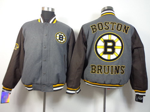NHL Team Jacket Boston Bruins Blank Gray Wool Fabric Stitched