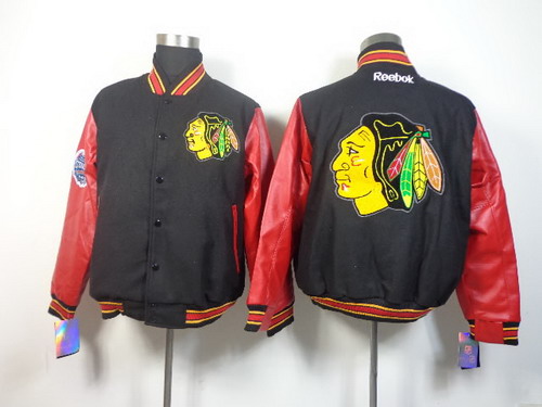 NHL Team Jacket Chicago Blackhawks Blank Black Wool Fabric Stitched
