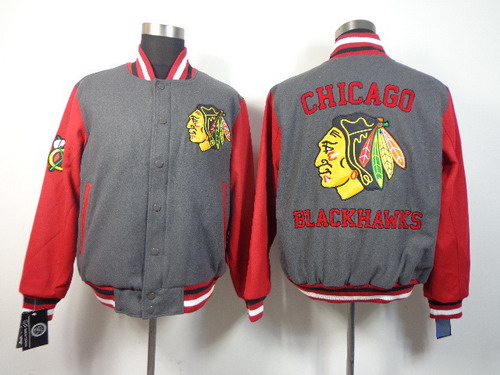 NHL Team Jacket Chicago Blackhawks Blank Gray Wool Fabric Stitched
