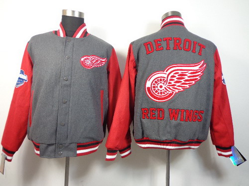 NHL Team Jacket Detroit Red Wings Blank Gray Wool Fabric Stitched
