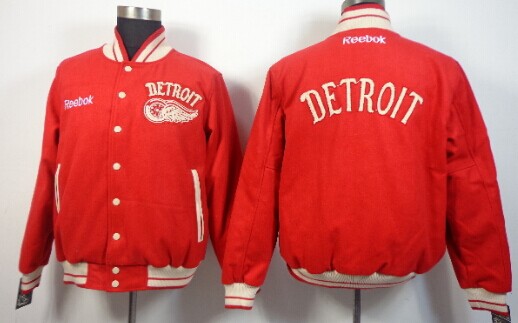 NHL Team Jacket Detroit Red Wings Blank Red Wool Fabric Stitched