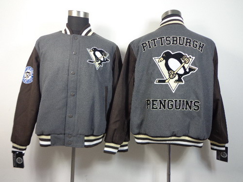 NHL Team Jacket Pittsburgh Penguins Blank Gray Wool Fabric Stitched