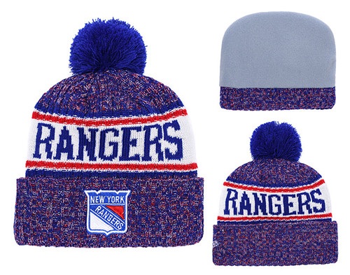 NY Rangers Team Logo Blue Pom Knit Hat YD