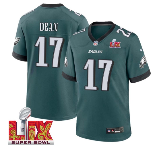 Nakobe Dean No 17 Men Super Bowl LIX Philadelphia Eagles Home Game 2025 Jersey- Replica
