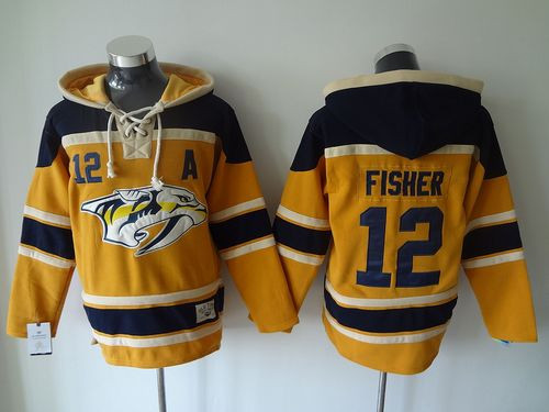 Nashville Predators #12 Mike Fisher Yellow Sawyer Hooded Sweatshirt Stitched NHL Jersey