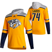 Nashville Predators #74 Juuse Saros Adidas Reverse Retro Pullover Hoodie Gold