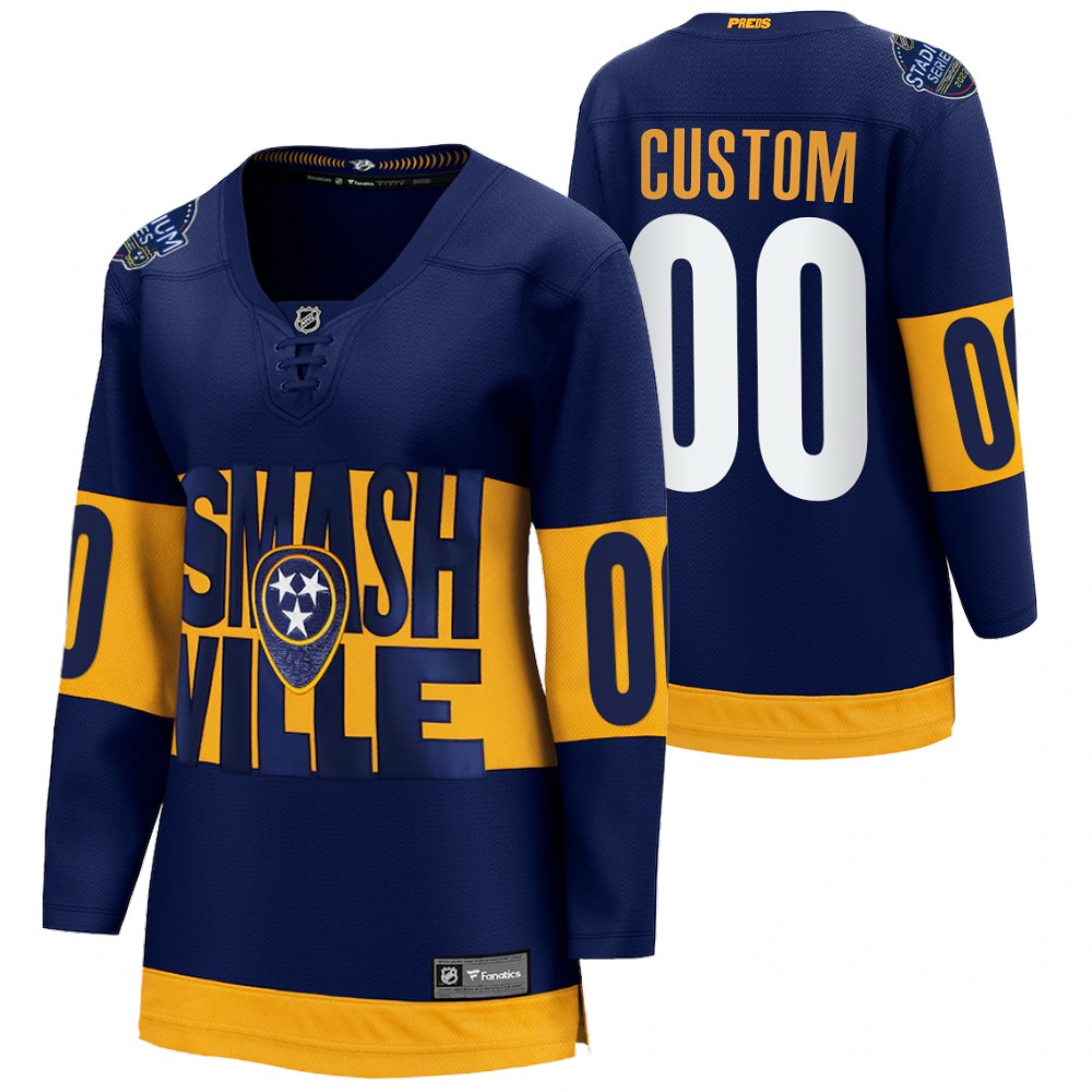 Nashville Predators Custom Women Navy 2022 Stadium Series Jersey