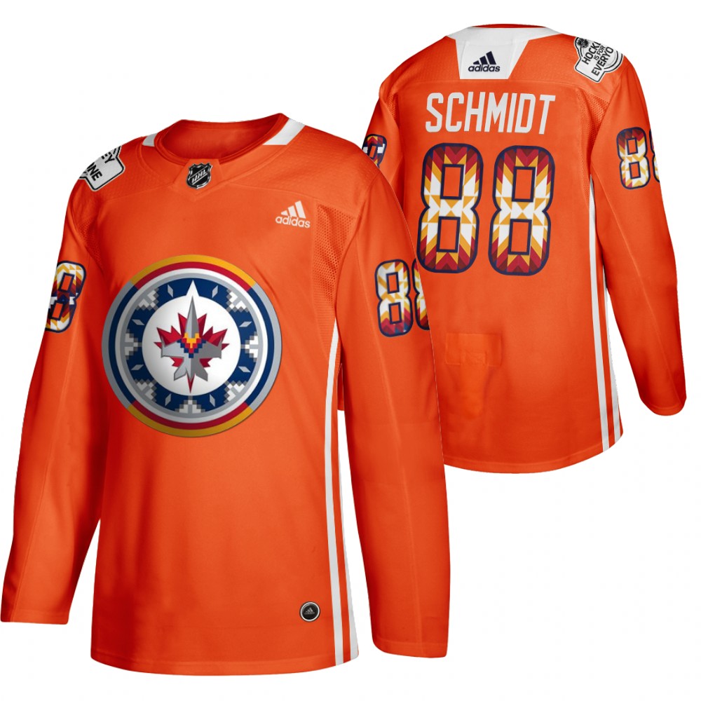 Nate Schmidt Jets 2022 WASAC Night Jersey Orange Indigenous Warmup