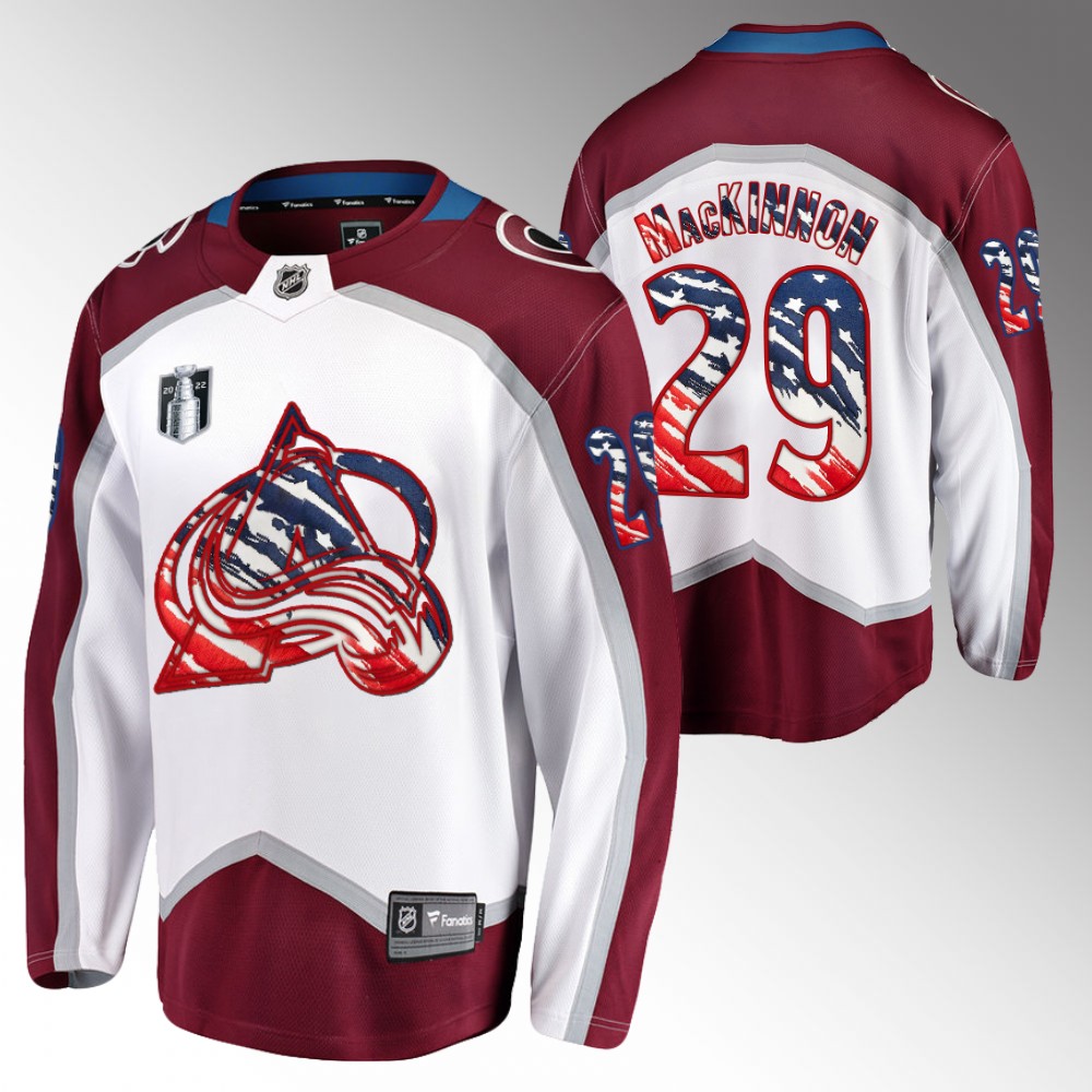 Nathan MacKinnon Avalanche 4th of July Jersey White Stars Stripes Flag