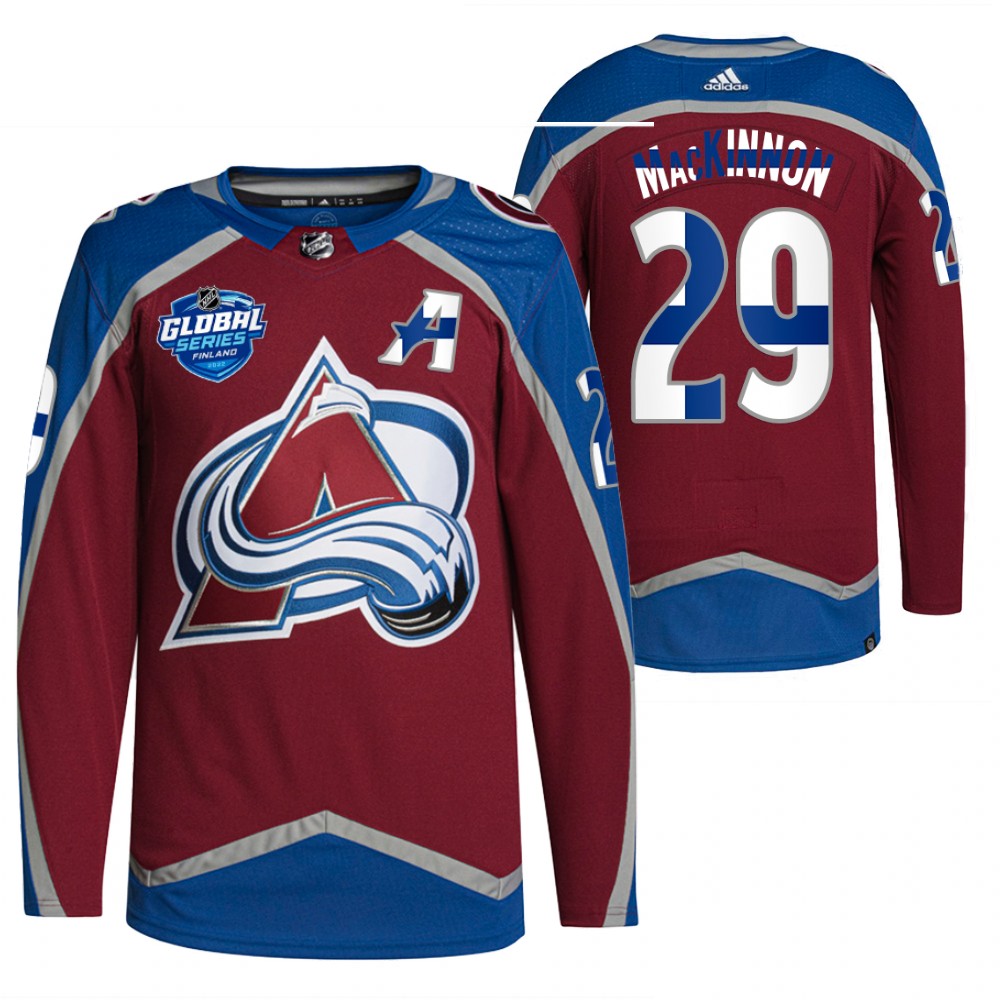 Nathan MacKinnon Colorado Avalanche Burgundy 2022 NHL Global Series Finland Edition Jersey