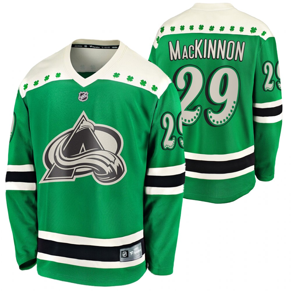 Nathan Mackinnon Avalanche 2021 St Patricks Day Green #29 Jersey