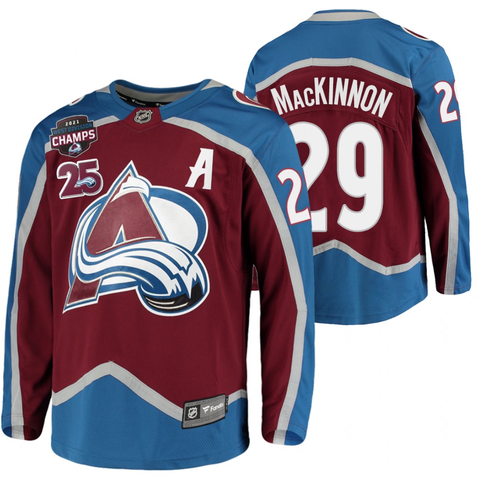 Nathan Mackinnon Avalanche 2021 West Division Champions Burgundy Jersey