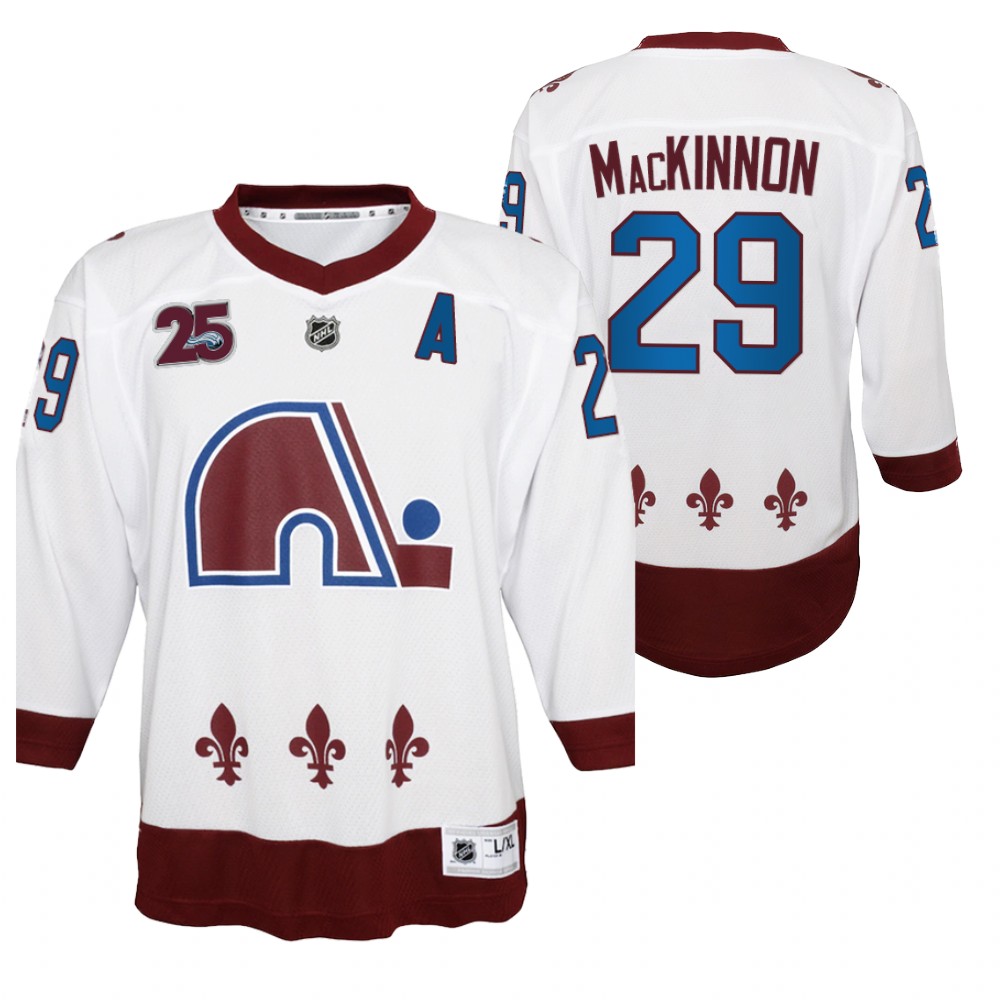 Nathan Mackinnon Colorado Avalanche 2021 Reverse Retro White Youth Jersey 25th special Edition