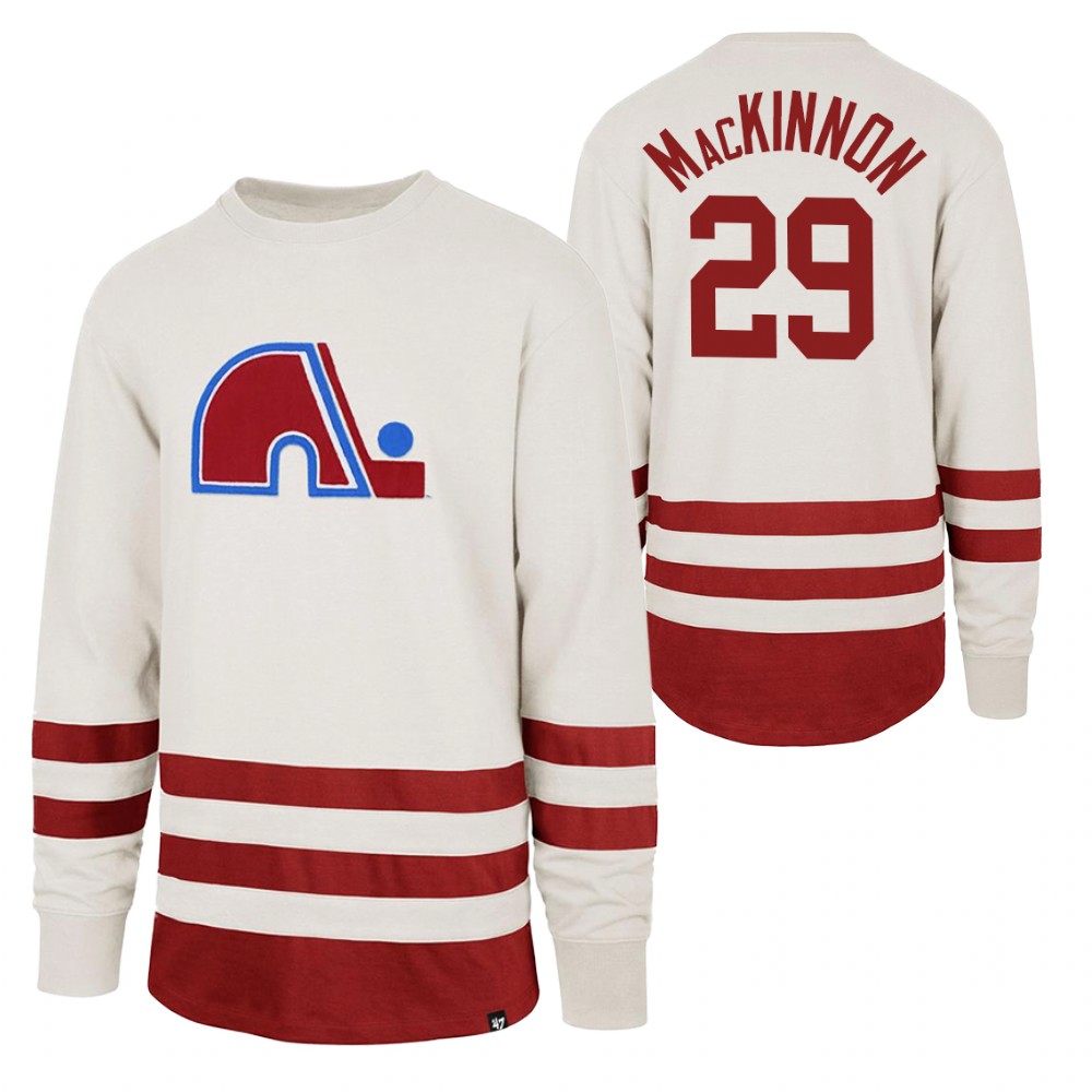 Nathan Mackinnon Quebec Nordiques Center Ice Crew White Retro Cotton Jersey