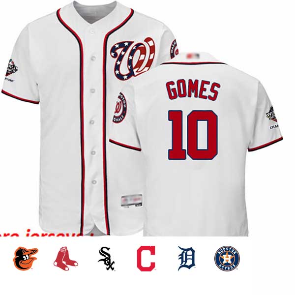 Nationals #10 Yan Gomes White Flexbase Authentic Collection 2019 World Series Champions Stitched Baseball Jersey