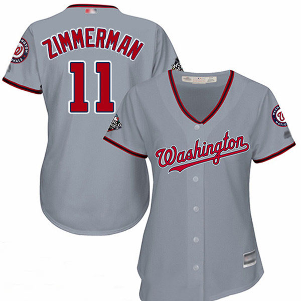 Nationals #11 Ryan Zimmerman Grey Road 2019 World Series Bound Women's Stitched Baseball Jersey