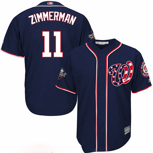 Nationals #11 Ryan Zimmerman Navy Blue Cool Base 2019 World Series Bound Stitched Youth Baseball Jersey
