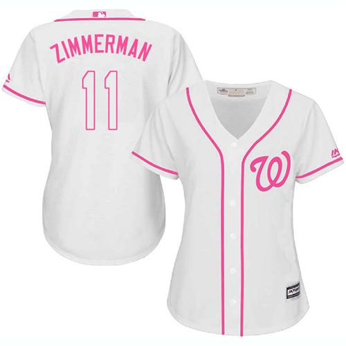 Nationals #11 Ryan Zimmerman White Pink Fashion Women's Stitched MLB Jersey