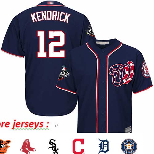 Nationals #12 Howie Kendrick Navy Blue Cool Base 2019 World Series Champions Stitched Baseball Jersey