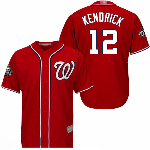 Nationals #12 Howie Kendrick Red Cool Base 2019 World Series Bound Stitched Baseball Jersey