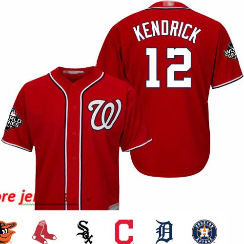 Nationals #12 Howie Kendrick Red Cool Base 2019 World Series Champions Stitched Baseball Jersey