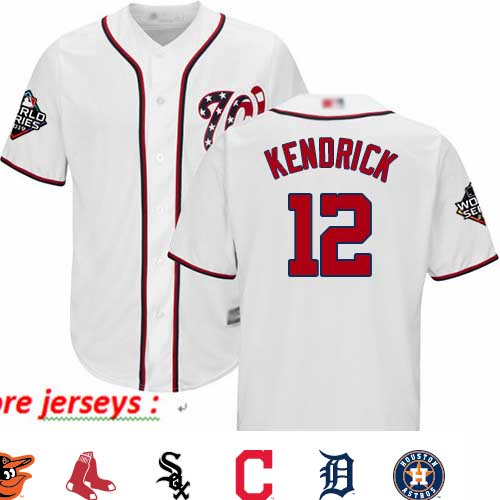Nationals #12 Howie Kendrick White Cool Base 2019 World Series Champions Stitched Baseball Jersey