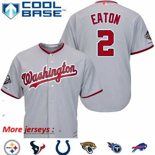 Nationals #2 Adam Eaton Grey Cool Base 2019 World Series Champions Stitched Youth Baseball Jersey