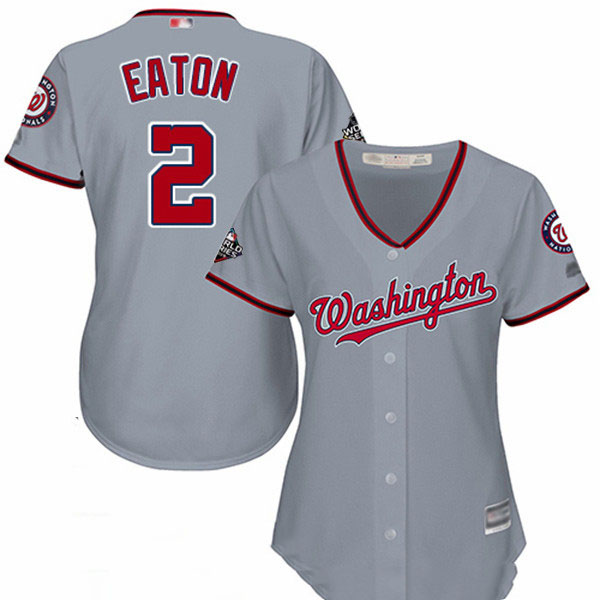 Nationals #2 Adam Eaton Grey Road 2019 World Series Bound Women's Stitched Baseball Jersey