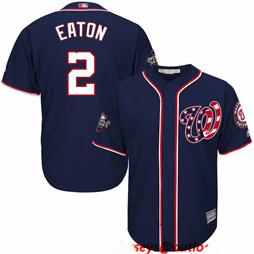 Nationals #2 Adam Eaton Navy Blue Cool Base 2019 World Series Bound Stitched Youth Baseball Jersey