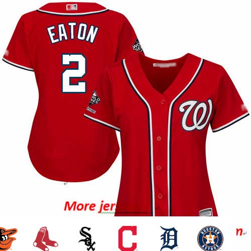Nationals #2 Adam Eaton Red Alternate 2019 World Series Champions Women's Stitched Baseball Jersey