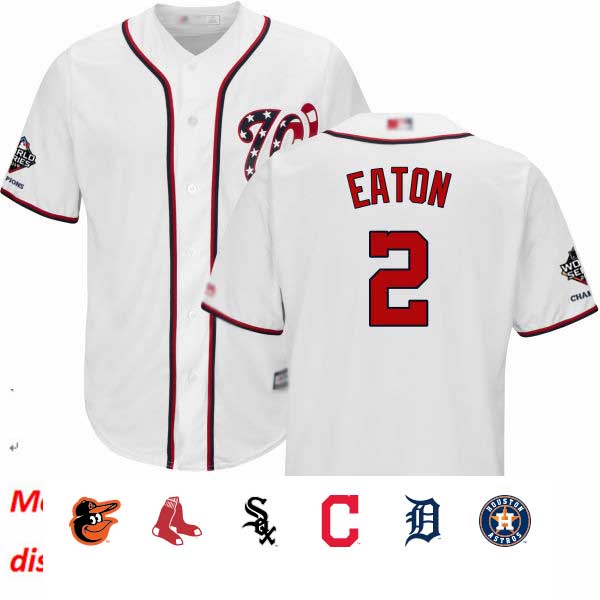 Nationals #2 Adam Eaton White Cool Base 2019 World Series Champions Stitched Youth Baseball Jersey