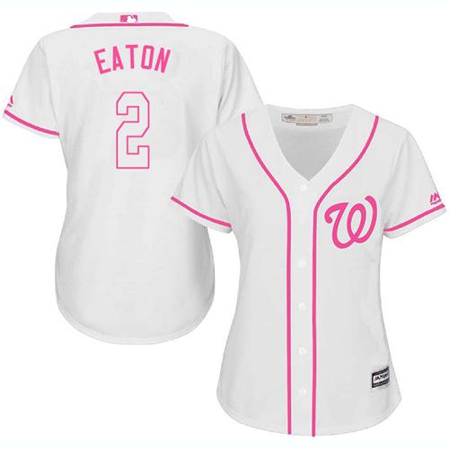 Nationals #2 Adam Eaton White Pink Fashion Women's Stitched MLB Jersey