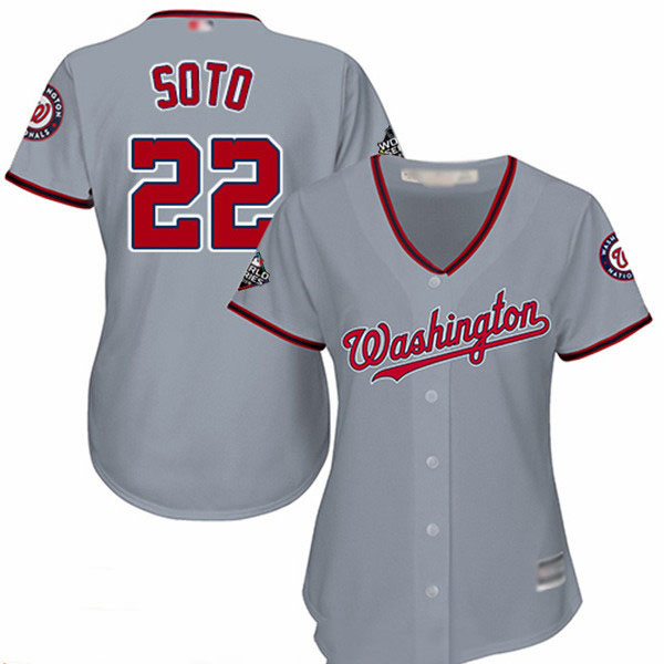 Nationals #22 Juan Soto Grey Road 2019 World Series Bound Women's Stitched Baseball Jersey
