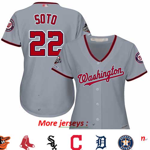 Nationals #22 Juan Soto Grey Road 2019 World Series Champions Women's Stitched Baseball Jersey