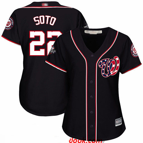 Nationals #22 Juan Soto Navy Blue Alternate 2019 World Series Bound Women's Stitched Baseball Jersey