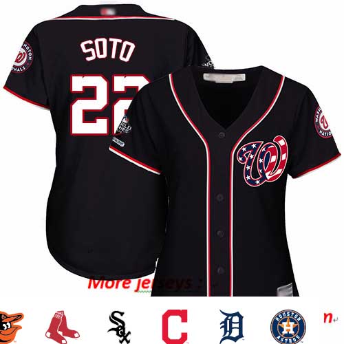 Nationals #22 Juan Soto Navy Blue Alternate 2019 World Series Champions Women's Stitched Baseball Jersey